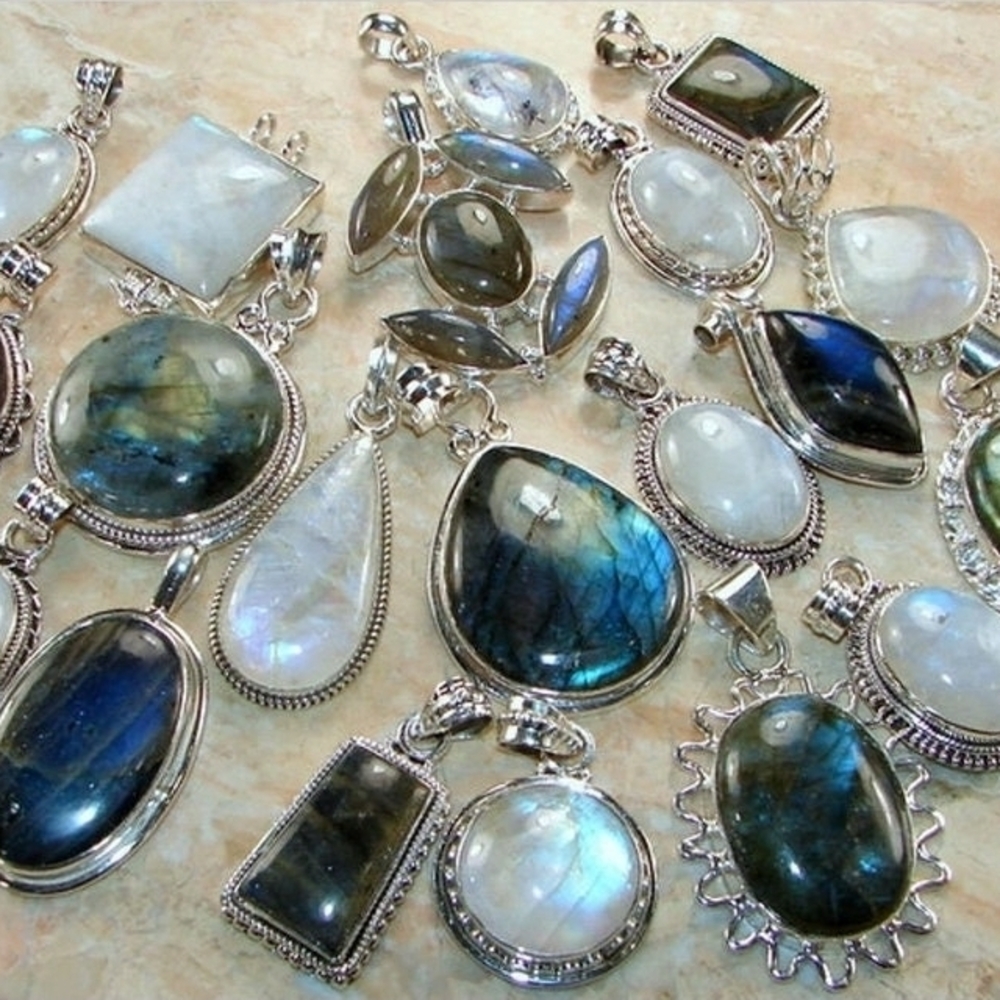925 Plated Handmade Rainbow Moonstone And Labradite Pendants